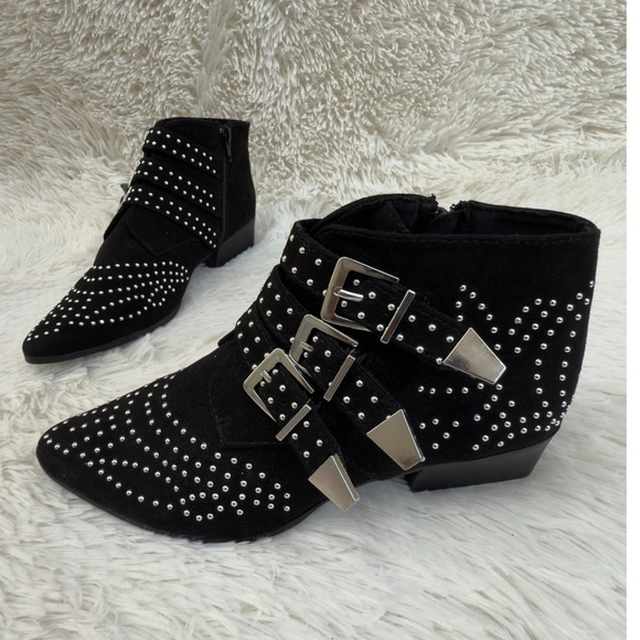 Forever 21 Black Studded Buckle Ankle Boots Size 7.5 NWT Western Style Booties - Picture 2 of 13